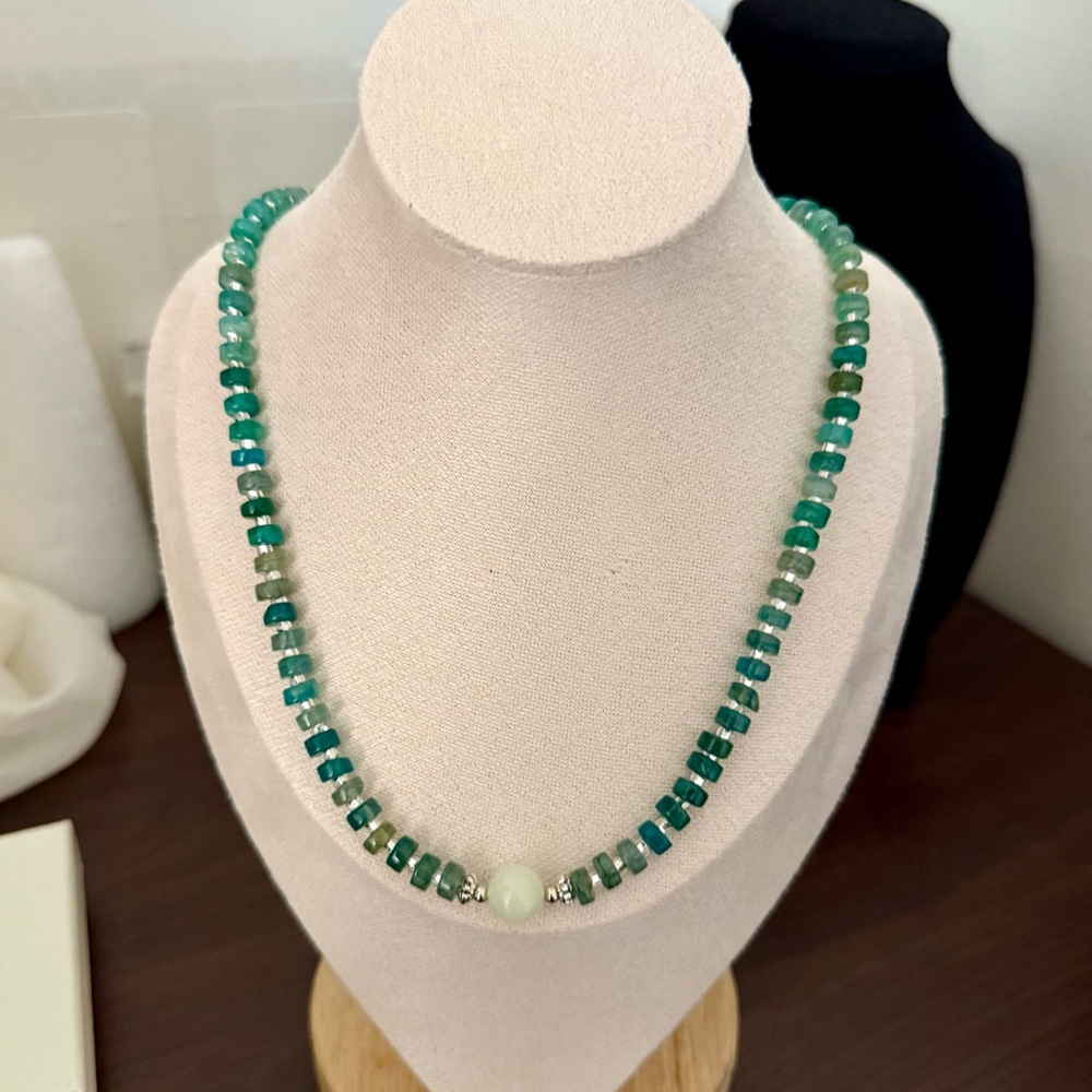 Heishi Agate Beads on Sterling Silver Necklace